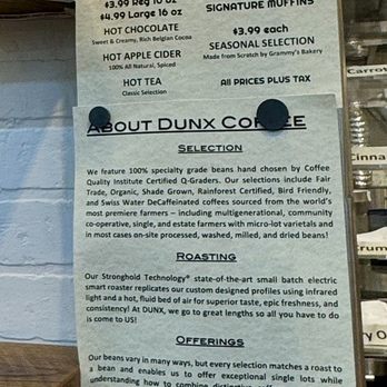 Dunx Coffee - a menu for a coffee shop - Coffee Roasteries Near Me - Charlotte, North Carolina