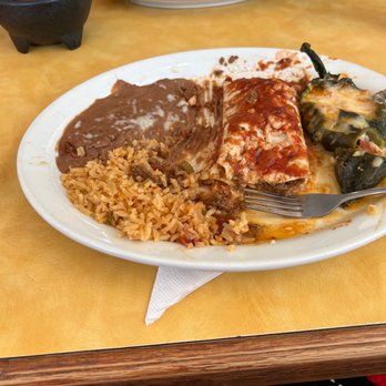 Chile Verde Mexican Restaurant - This is the Burrito, Chili relleno with the rice and beans. - Mexican Near Me - Winter Haven, Florida