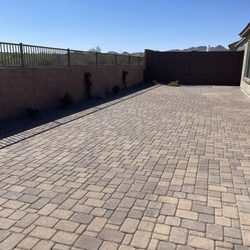 Desert Valley Landscaping - This shows the paving job Desert Valley did looking north in our backyard.