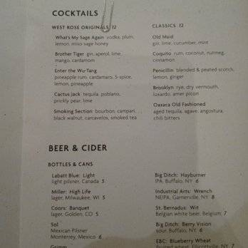 West Rose - Drinks Menu Dec 2021 - New American Near Me - Ellicottville, New York