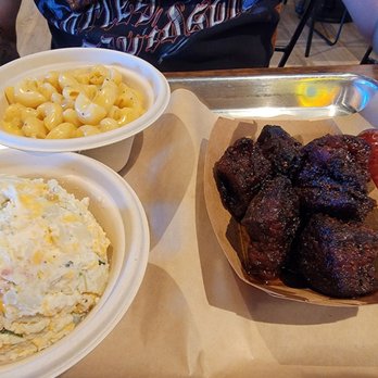 Heim Barbecue - River - Burnt ends, regular sausage, mac & cheese, potato salad - Barbeque Near Me - Fort Worth, Texas Heim Barbecue - River - Burnt ends, regular sausage, mac & cheese, potato salad - Barbeque Near Me - Fort Worth, Texas