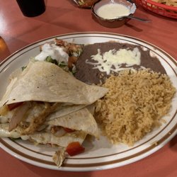 La Amigita - Fajita Quesadilla dinner. Too much shredded white cheese in the Quesadilla.