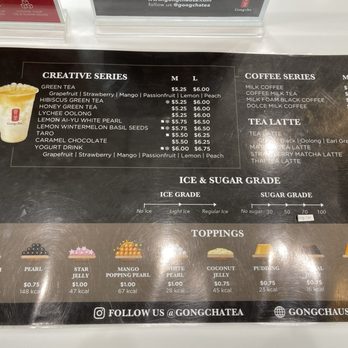 Gong Cha - Midtown HTX - Menu on counter - Bubble Tea Near Me - Houston, Texas Gong Cha - Midtown HTX - Menu on counter - Bubble Tea Near Me - Houston, Texas