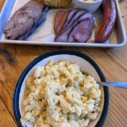 Three meat plate and bowl of mac Three meat plate and bowl of mac