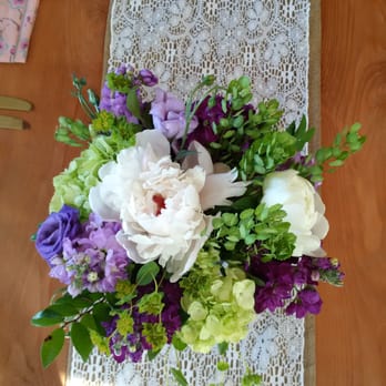 Green Cottage - $35 for these beautiful arrangements; white peonies, purple lisianthus, mini green hydrangea, lavender and purple stock and assorted greens. - Florists Near Me - High Falls, New York