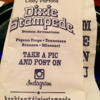 Dolly Parton's Stampede - Napkin with dinner menu - Performing Arts Near Me - Pigeon Forge, Tennessee Dolly Parton's Stampede - Napkin with dinner menu - Performing Arts Near Me - Pigeon Forge, Tennessee