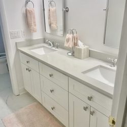 Seashore Tile - New everything: cabinets, hardware, mirrors, paint, tile floor