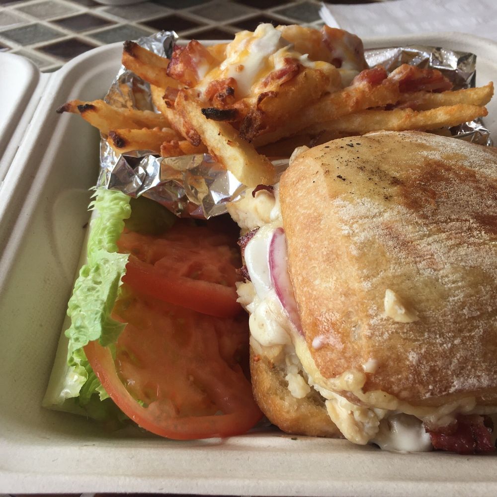 Chicken bacon ranch melt with cheese fries