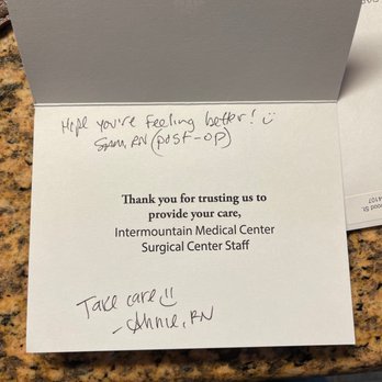 Intermountain Medical Center Patient Tower Surgery - This goes a long way. Thanks for the card! - Medical Centers Near Me - Murray, Utah Intermountain Medical Center Patient Tower Surgery - This goes a long way. Thanks for the card! - Medical Centers Near Me - Murray, Utah