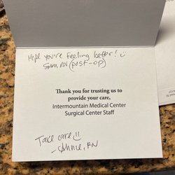 Intermountain Medical Center Patient Tower Surgery - This goes a long way. Thanks for the card!