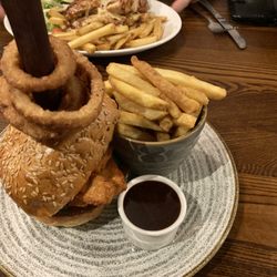The Dolphin - Halloumi Burger, Onion rings & Chips £12.49