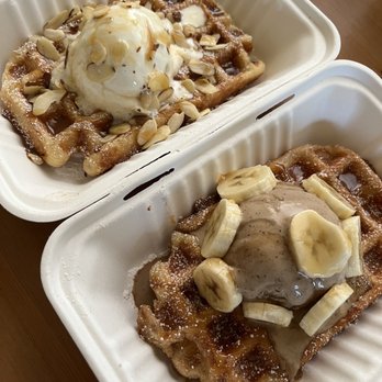 Little Gem Belgian Waffles - 14. April in Belgium with vanilla ice cream 10. Waffle of Warriors with coffee ice cream - Desserts Near Me - Berkeley, California Little Gem Belgian Waffles - 14. April in Belgium with vanilla ice cream 10. Waffle of Warriors with coffee ice cream - Desserts Near Me - Berkeley, California