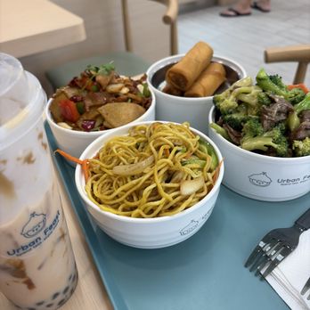 Urban Feast - Chow Mein, Spring Rolls (3 Pieces), Potato Stir Fry, and Broccoli Beef - Chinese Near Me - Cerritos, California Urban Feast - Chow Mein, Spring Rolls (3 Pieces), Potato Stir Fry, and Broccoli Beef - Chinese Near Me - Cerritos, California