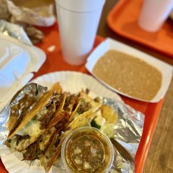 Tacos Nayarit - Horchata, Birria tacos , refried beans