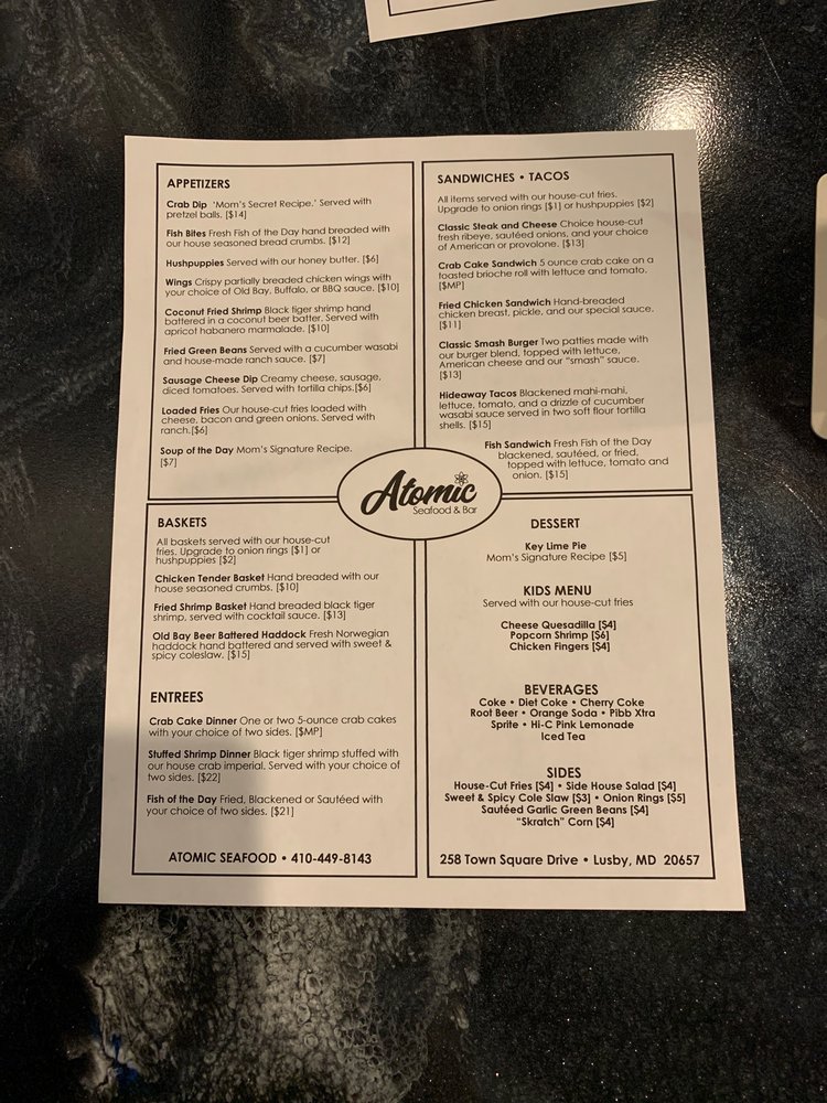 Atomic Seafood Seafood 258 Town Square Dr, Lusby, MD Restaurant