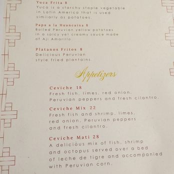 Mati Peruvian Cuisine - Menu page 1 - Peruvian Near Me - Albuquerque, New Mexico
