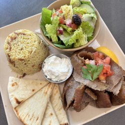 The Great Greek Mediterranean Grill - Lunch Special: Small Gyro Plate (Gyro meat + Pita Bread + Tzatziki Sauce + Rice Pilaf + Chopped Salad + Small drink).