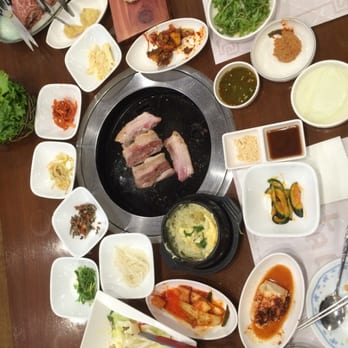 Hahm Ji Bach - One order of pork belly on the grill & their Bon chon - Korean Near Me - Flushing, New York
