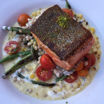 The Plimoth - Salmon with corn, tomatoes and green beans - Italian Near Me - Denver, Colorado The Plimoth - Salmon with corn, tomatoes and green beans - Italian Near Me - Denver, Colorado