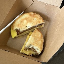 Bearshine Cafe - Biscuit sausage and egg breakfast sandwich