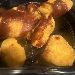 Papa Johns Pizza - Reality... looks like they bought Walmart chicken nuggets and dumped bbq on it