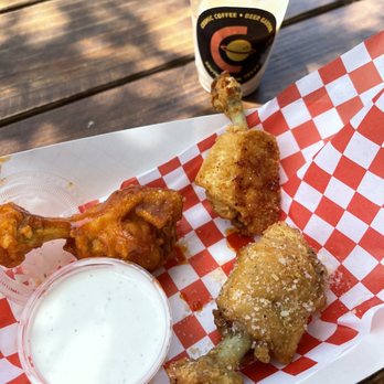 Austin Eats Food Tours - Wings and boozie coffee at Cosmic Coffee and Tommy want wings - Food Tours Near Me