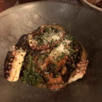 Peppervine - Octopus squid ink bucatini - New American Near Me - Charlotte, North Carolina Peppervine - Octopus squid ink bucatini - New American Near Me - Charlotte, North Carolina
