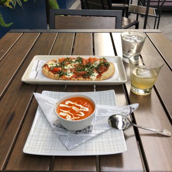 PY Kitchen and Wine Garden - Whiskey sour, tomato basil soup and a margarita pizza (probably misspelled). - American Near Me - Campbell, California PY Kitchen and Wine Garden - Whiskey sour, tomato basil soup and a margarita pizza (probably misspelled). - American Near Me - Campbell, California