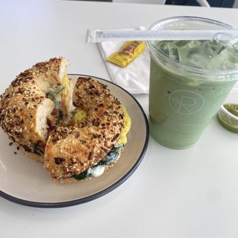 Reborn Coffee - My friend and I shared the delicious bagel with a cold matcha latte. - Coffee & Tea Near Me - Diamond Bar, California Reborn Coffee - My friend and I shared the delicious bagel with a cold matcha latte. - Coffee & Tea Near Me - Diamond Bar, California