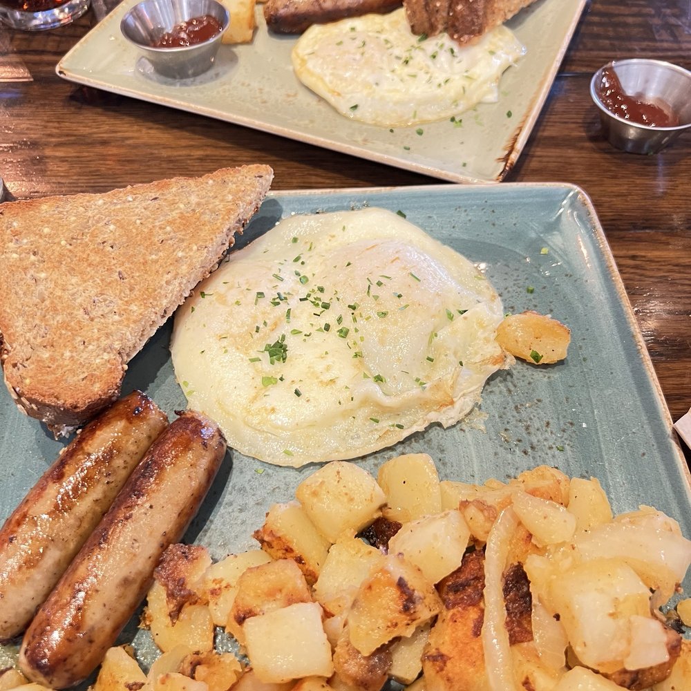 The Traditional. Two over medium eggs, turkey sausage and potato's. The Traditional. Two over medium eggs, turkey sausage and potato's.