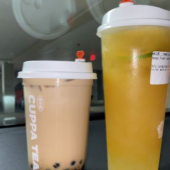 Cuppa Tea - Cold Amber Pearl Milk Tea & Mango Fresh Lemon Green Tea - Coffee & Tea Near Me - College Park, Maryland Cuppa Tea - Cold Amber Pearl Milk Tea & Mango Fresh Lemon Green Tea - Coffee & Tea Near Me - College Park, Maryland