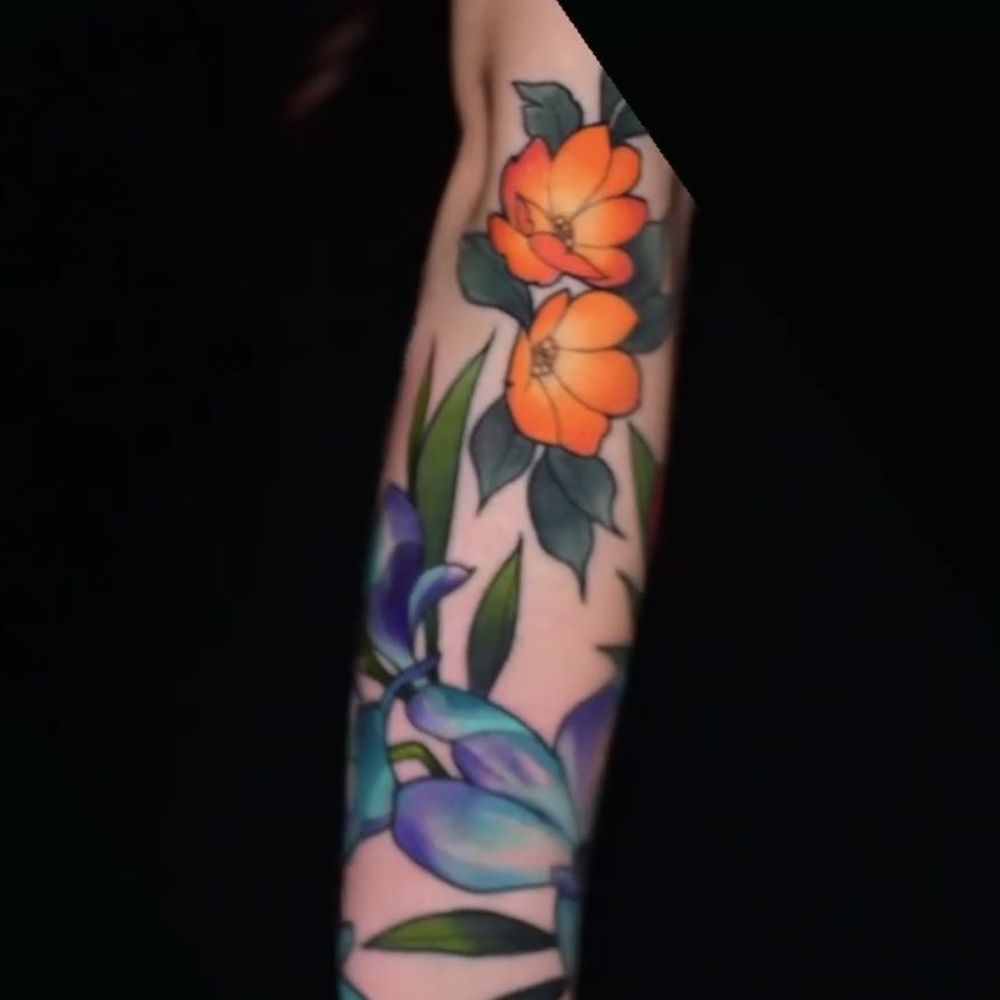 Dark Heritage Tattoo Gallery - Half sleeve of orchids (reworked) and poppies (added onto sleeve) by Karina PC: Karina - Tattoo Near Me - Anaheim, California Dark Heritage Tattoo Gallery - Half sleeve of orchids (reworked) and poppies (added onto sleeve) by Karina PC: Karina - Tattoo Near Me - Anaheim, California