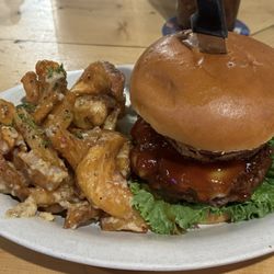 Bison recruit burger and garlic fries