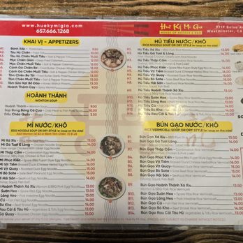 Hue Ky Mi Gia - Menu - Noodles Near Me - Westminster, California