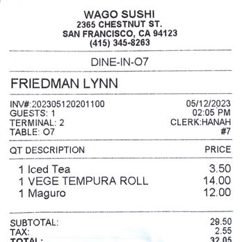 Wago Sushi - The bill - Japanese Near Me - San Francisco, California Wago Sushi - The bill - Japanese Near Me - San Francisco, California