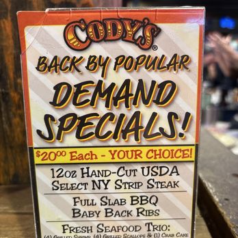 Cody's Original Roadhouse - Specials! - Barbeque Near Me - The Villages, Florida Cody's Original Roadhouse - Specials! - Barbeque Near Me - The Villages, Florida