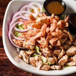 Wildwood Sports Bar & Grill - Crunchy Zen Salad - Fresh greens, cabbage, carrots, red onion, crispy wonton strips with Asian Sesame Dressing. Grilled chicken added.