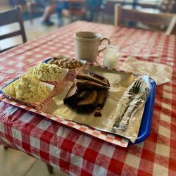 Onery Hog BBQ - Brisket Dinner & Coffee Sides: potato salad, coleslaw, & beans.