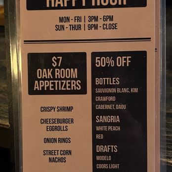 The Oak Room - Grill, Gaming and Cocktails - Happy Hour Menu - Bars Near Me - Henderson, Nevada