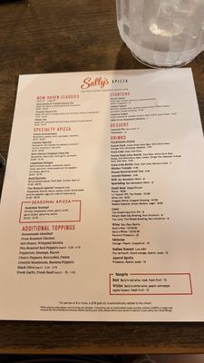 Menu photo 1 Sally's Apizza New Haven, CT Menu photo 1 Sally's Apizza New Haven, CT