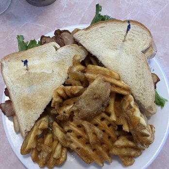 Flashbacks Fountain & Grill - Club Sandwich with Seasoned Waffle Fries - Burgers Near Me - Newport, Oregon Flashbacks Fountain & Grill - Club Sandwich with Seasoned Waffle Fries - Burgers Near Me - Newport, Oregon