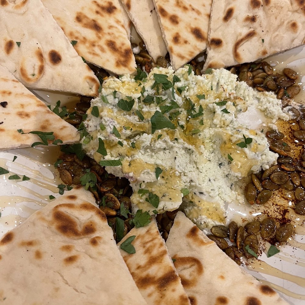 Blue Heron Restaurant - Whipped feta with pita bread. - New American Near Me - Santa Fe, New Mexico Blue Heron Restaurant - Whipped feta with pita bread. - New American Near Me - Santa Fe, New Mexico