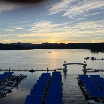 Beverly's - View from our room at sunset on Lake Coeur d Alene - New American Near Me - Coeur d'Alene, Idaho