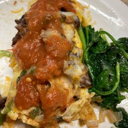 Grandma’s House Restaurant - Steak omelette with sautéed spinach! Excellent!