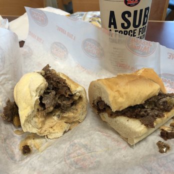 Jersey Mike's Subs - On left is the Chipotle Philly cheese with onions and green peppers. On right, is the original Philly cheese steak. - Fast Food Near Me - The Woodlands, Texas
