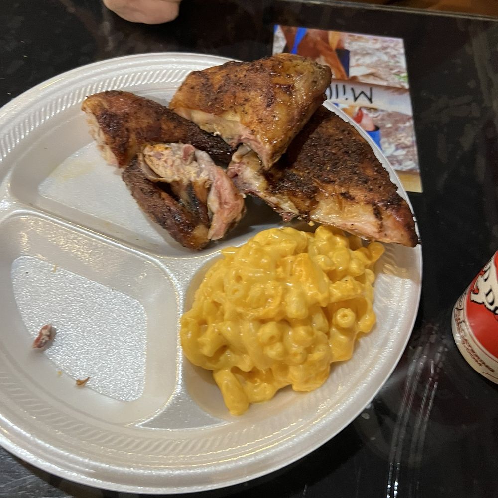 Bird Dog BBQ - Half a chicken entrées with macaroni cheese, and awaiting the okra - Barbeque Near Me - Colorado Springs, Colorado Bird Dog BBQ - Half a chicken entrées with macaroni cheese, and awaiting the okra - Barbeque Near Me - Colorado Springs, Colorado