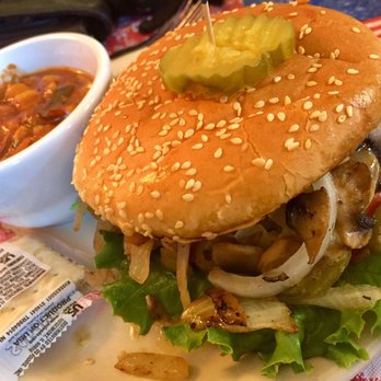 Mount Rainier Railroad Dining - Mushrooms burger with side of soup - American Near Me - Elbe, Washington