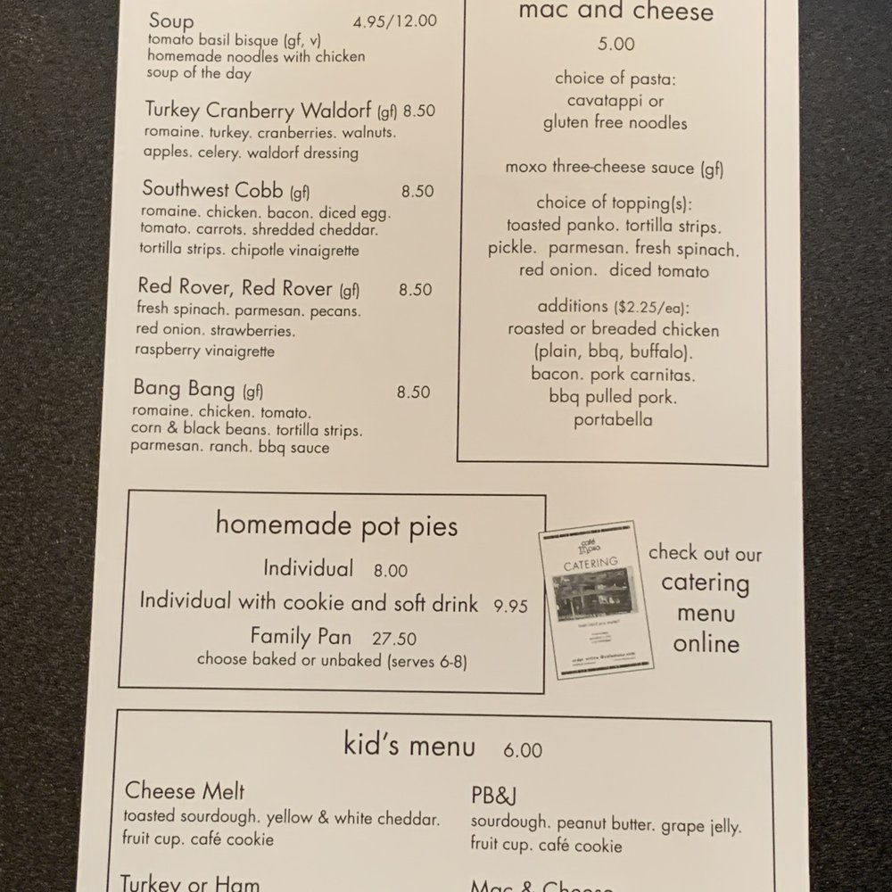 Cafe Moxo - Menu - Soups & Salads - Cafes Near Me - Springfield, Illinois Cafe Moxo - Menu - Soups & Salads - Cafes Near Me - Springfield, Illinois