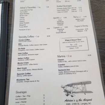 Adrian's - the menu for the restaurant - Greek Near Me - Langley, British Columbia