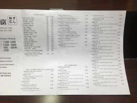 Menu photo 1 Sushi Park Winnipeg, MB Menu photo 1 Sushi Park Winnipeg, MB